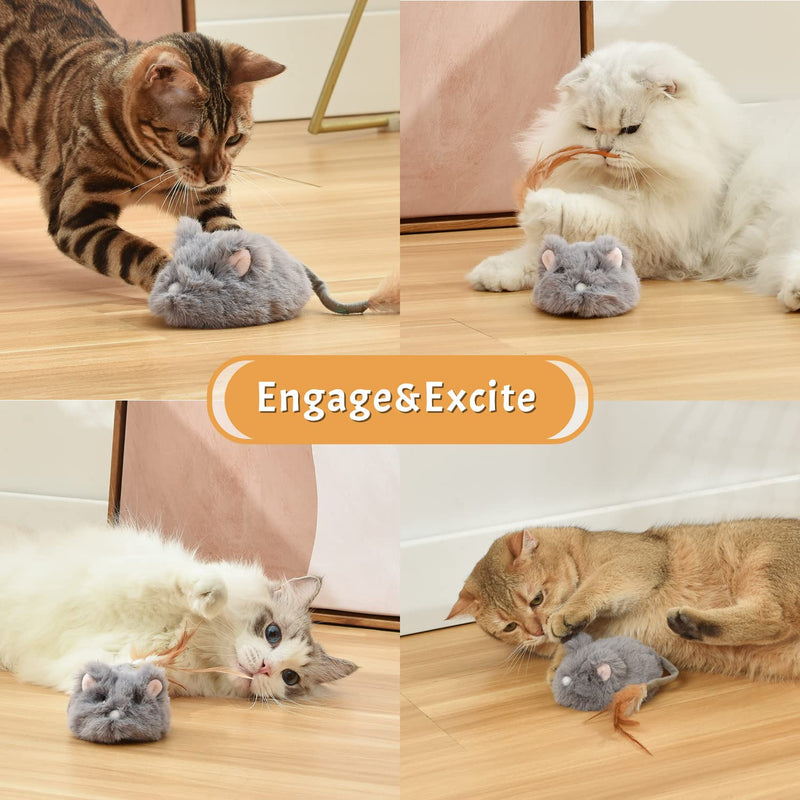 Pawthquake Interactive Cat Mouse Toy,Automatic Robotic Mice Toy with Feather Wand,Electronic Electric Ball Toy for Indoor Cats/Kittens,USB Rechargeable,Random Movement,Hunting Simulation - BeesActive Australia