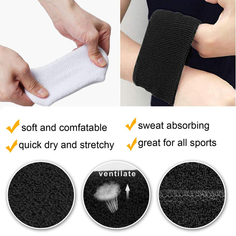 HANERDUN Wrist Sweatbands Thick Cotton Terry Cloth Wristbands for Men and Women Athletic Sweat Bands for Sports Tennis Gym Basketball White(6 pieces) - BeesActive Australia