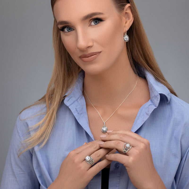 925 Sterling Silver Ring With A White Round Cubic Zirconia CZ Prong, Vintage Antique Look, Hypoallergenic, Nickel and Lead-free, Artisan Handcrafted Designer collection, Made In Israel 6 - BeesActive Australia