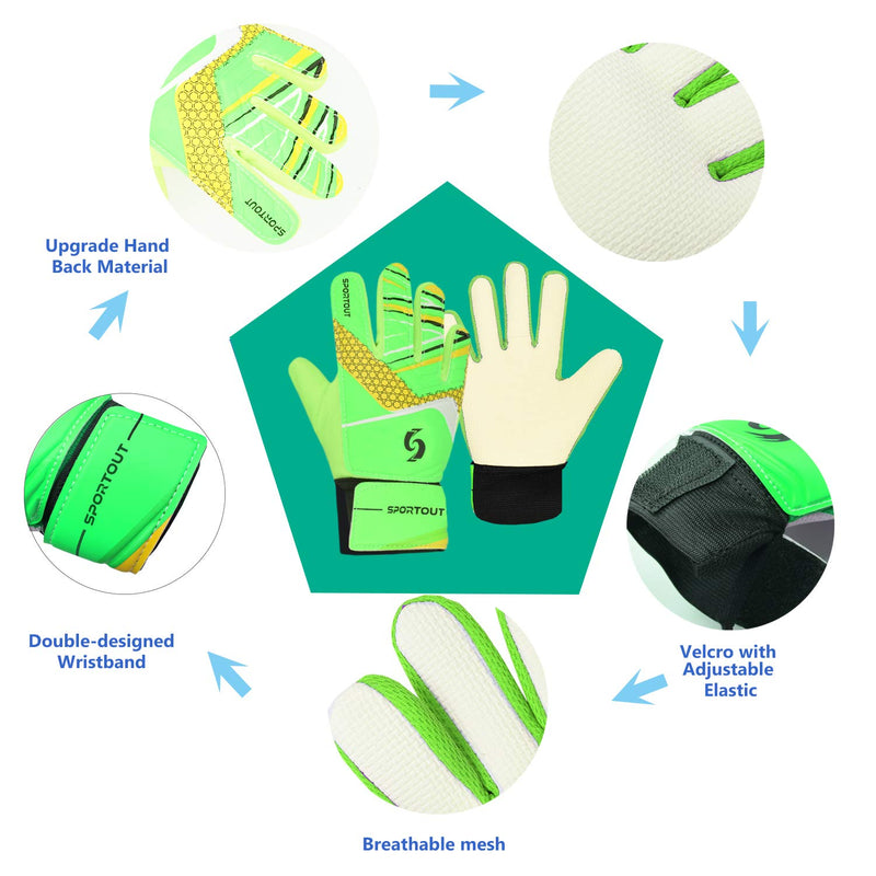 Sportout Kids Goalkeeper Gloves, Soccer Gloves with Double Wrist Protection and Non-Slip Wear Resistant Latex Material to Give Protection to Prevent Injuries Green 8 - BeesActive Australia