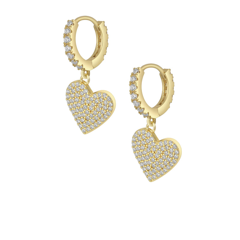 GOVENUS 14K Gold Plated Cubic Zirconia Dainty Lightweight Huggie Hoop Earrings With Dangle Drop Earrings for Women Girls Jewelry Gift Heart-Gold - BeesActive Australia