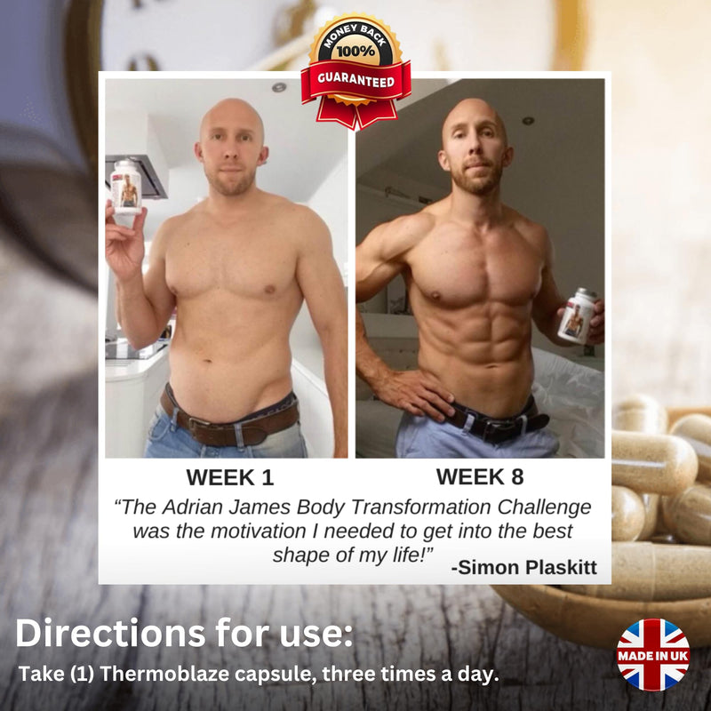 Adrian James Nutrition - Thermoblaze Thermogenic Fat Burner for Men & Women, Weight Loss Diet Pills, Premium Grade UK Made, Quality Assured, Natural Ingredients, 90 Capsules - BeesActive Australia
