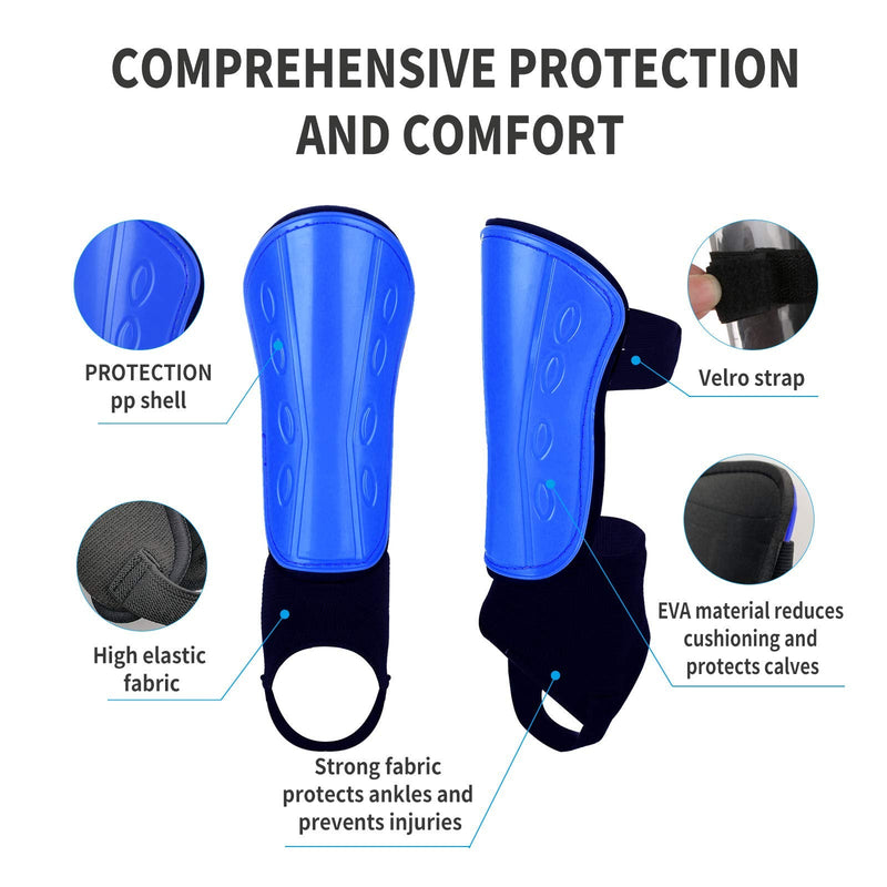 Antoyo Soccer Shin Guards, Slip and Slide Protective Soccer Gear for Youths and Adults, Padded Shin Protection Equipment with Ankle Support and Adjustable Straps for Comprehensive Protection Blue Small - BeesActive Australia
