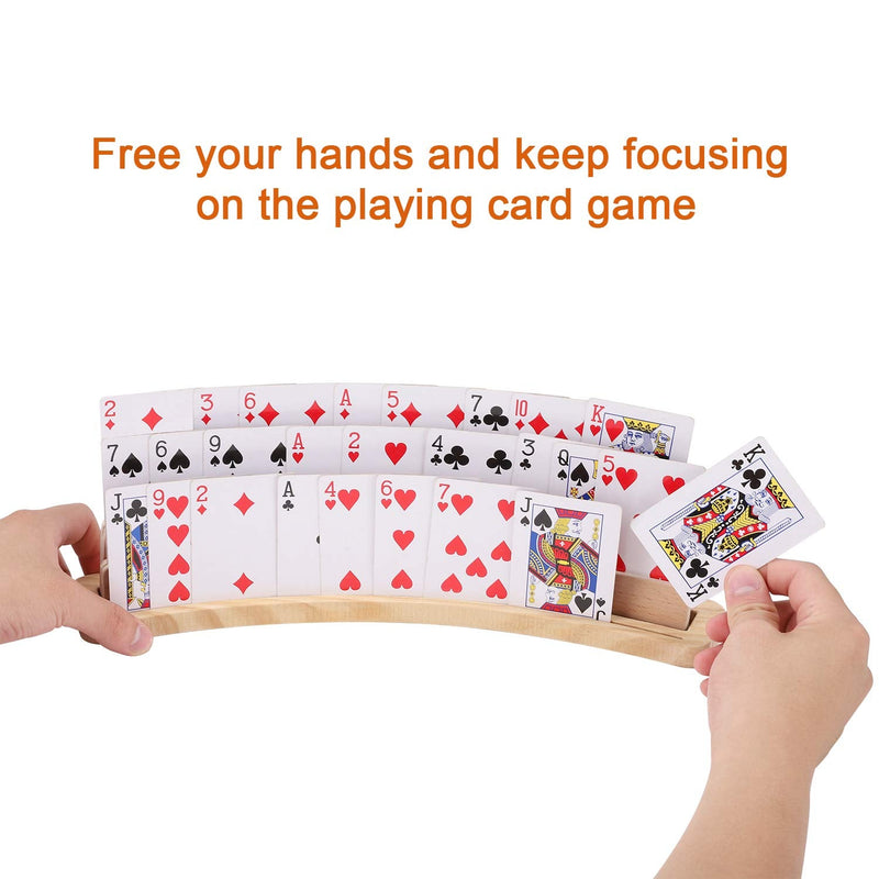 Exqline Curved Wooden Playing Card Holder Tray Rack Organizer Set of 2 Solid Card Holder for Kids Seniors - 13.8 x 1.9 x 2.4 Inch for Bridge Canasta Strategy Card Playing - BeesActive Australia