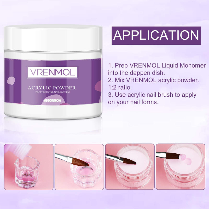 Vrenmol Clear Acrylic Powder - Professional Polymer Nail Powder 4oz Big Capacity Nail Art System for Acrylic Nails Extension No Need Nail Lamp 120g Clear Acrylic Powder - BeesActive Australia