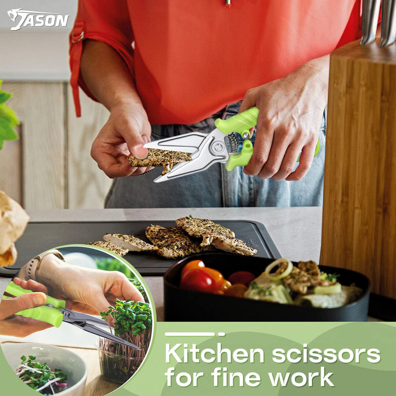 JASON Green Kitchen Scissors for Heavy Duty Work Spring Loaded Poultry Shears Dishwasher Safe Meat Shears Stainless Steel Cooking Scissors for Chicken Thanksgiving Christmas Day - BeesActive Australia