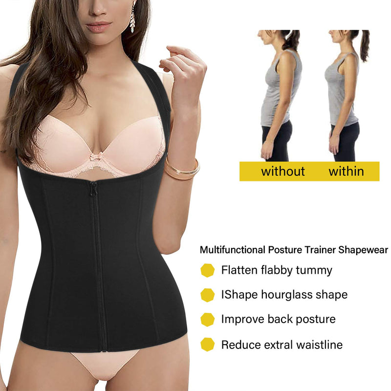 Women Back Braces Posture Corrector Waist Trainer Vest Tummy Control Body Shapers for Spinal Neck Shoulder and Upper Back Support (M, Black) Medium (Pack of 1) - BeesActive Australia
