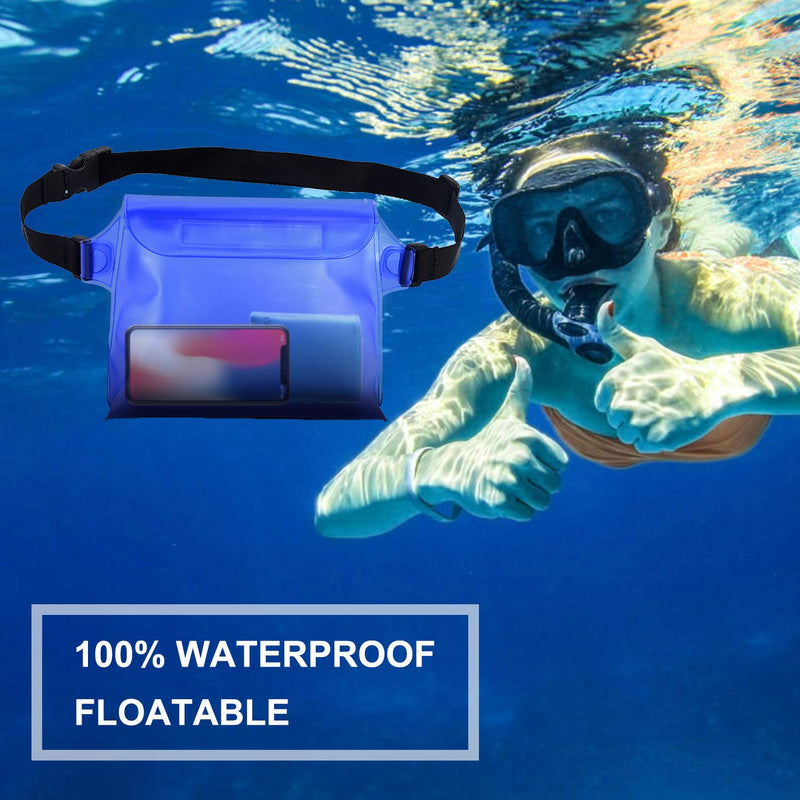 [AUSTRALIA] - HEETA 2-Pack Waterproof Pouch with Waist Strap, Screen Touchable Dry Bag with Adjustable Belt for Phone Valuables for Swimming Snorkeling Boating Fishing Kayaking Blue & Black 