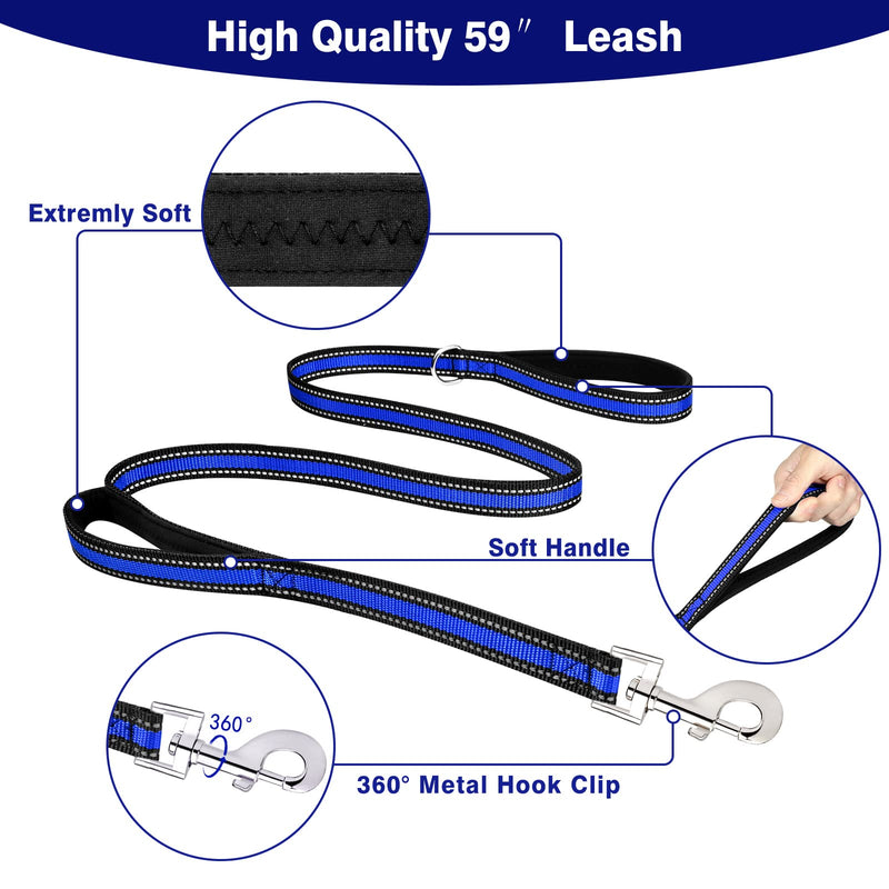 WINSEE Pet Harness Collar and Leash Set, All-in-one Reflective Dog Harness No Pull with Adjustable Buckles for Puppies, Small, Medium, Large, and Extra-Large Dogs Dark Blue - BeesActive Australia