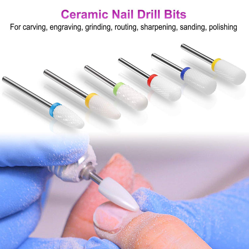 Ceramic Nail Drill Bits Kit 10pcs- 3/32 Inch Professional Acrylic Gel Nail Bit Diamond Carbide Cuticle Remover Bits for Electric Manicure Pedicure Nail Drill Ceramic - BeesActive Australia