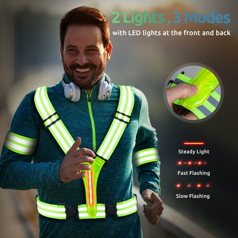 UPBOXN Reflective LED Running Vest, USB Rechargeable with 3 Light Modes, High Visibility Light Up Vest with 2 Reflective Elastic Bands, Adjustable Safety Gear for Night Running, Cycling (Men & Women) - BeesActive Australia