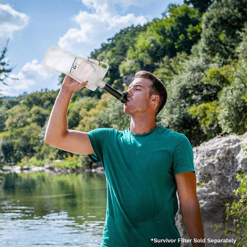 Survivor Filter Collapsible Water Bottles, Canteens (33oz) 2 Pack (2L Total) - Durable Carabiners and Handles. Squeeze Water through a Filter or Use as Water Bottles and Reservoir. Light and BPA Free Water Bladders - BeesActive Australia