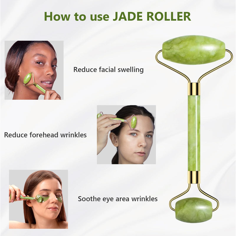 GUGUG Gua Sha and Jade Roller Set, Gua Sha Stone, Face Roller Massage Tool for Skin Care Routine, Guasha Tool for Face, Neck and Body Muscle Green - BeesActive Australia