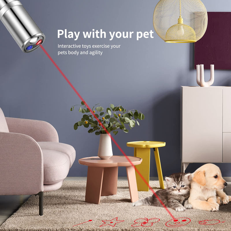Pet Cat Laser Toy, USB Rechargeable Handheld Pointer, 5 Red Laser Patterns, Suitable Indoor Interaction with Cats or Dogs - BeesActive Australia