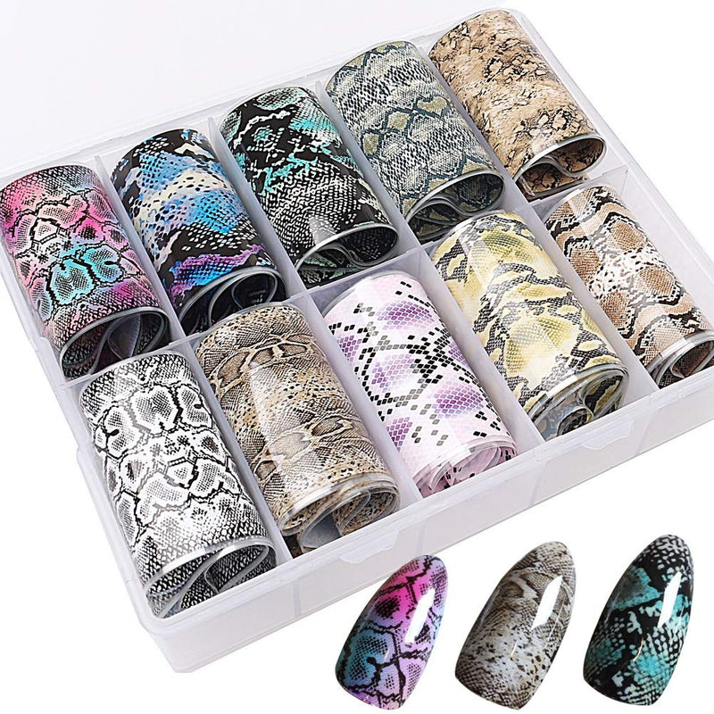 Pimoys 10 Rolls Snake Nail Foil Stickers Holographic Snake Skin Nail Transfer Foils,Snake Print Nail Decals Python Pattern Nail Decals Manicure Tips Accessory for Women Animal Skin - BeesActive Australia