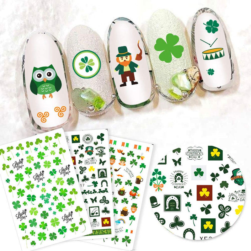 St. Patrick’s Day Nail Stickers Decals 10 Sheets 3D Self-Adhesive Luck of The Irish Self-Adhesive Nail Art Stickers, Shamrock False Nail Decals Manicure Nail Tip Decoration - BeesActive Australia