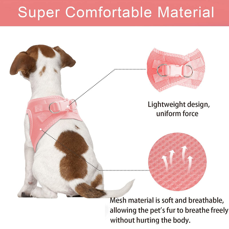 TwoEar Dog Vest Harness Reflective, No-Pull Pet Harness Easy Control with Breathable Mesh, Soft Puppy Step-in Harness No-Choke for Outdoor Walking, Training for Small Dogs XXXS(Neck:10.2-11.4"/Chest:11.4-12.6") Pink - BeesActive Australia