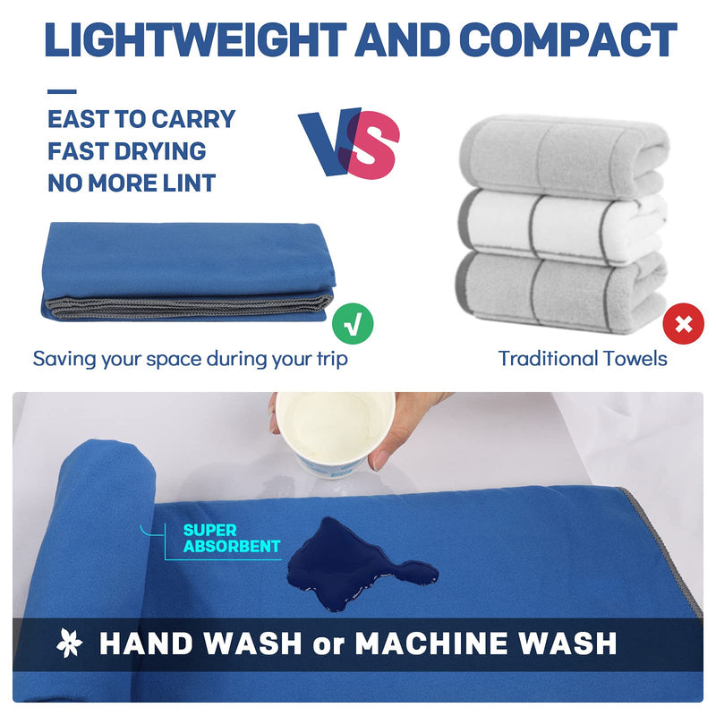 HOEAAS 2 Pack Microfiber Camping Towels, Quick Dry Towel, Super Absorbent Ultra Compact Travel Towel Soft Lightweight Sports Towel for Sweat Fast Drying Towels for Pool,Gym,Hiking,Backpacking,Fitness Dark Blue S: 32" x 16" x 2 - BeesActive Australia