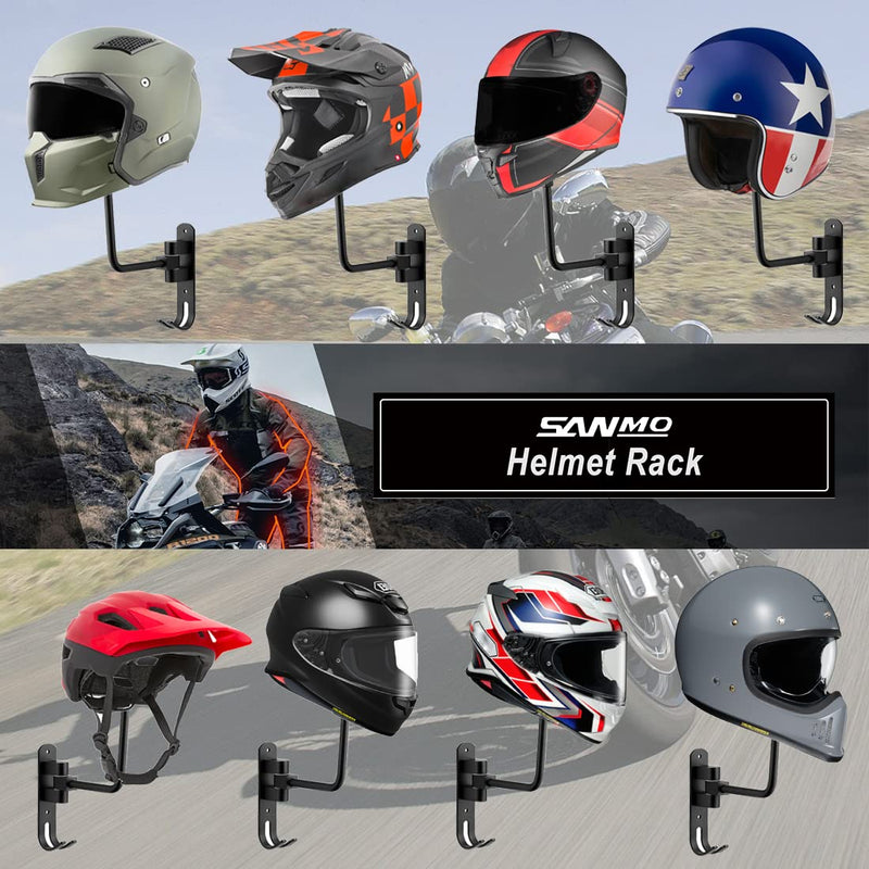 SNAGMO 180° Motorcycle Helmet Rack, Rotation Metal Helmet Holder Wall Mount, Helmet Holder Bike with 2 Hooks Helmet Hanger for Motorcycle Bike Coats, Caps, Baseballs, Rugby Helmet (Wall Mounted) - BeesActive Australia
