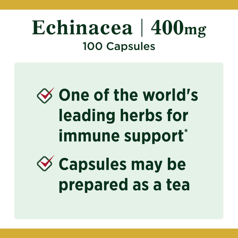 Echinacea by Nature's Bounty, Herbal Supplement, Supports Immune Health, 400mg, 100 Capsules - BeesActive Australia