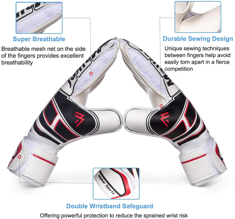 Malker Soccer Goalie Gloves Goalkeeper Gloves with Fingersave and Double Wrist Protection, Strong Grip Goalkeeper Gloves for Kids, Youth, Adults White 7 - BeesActive Australia