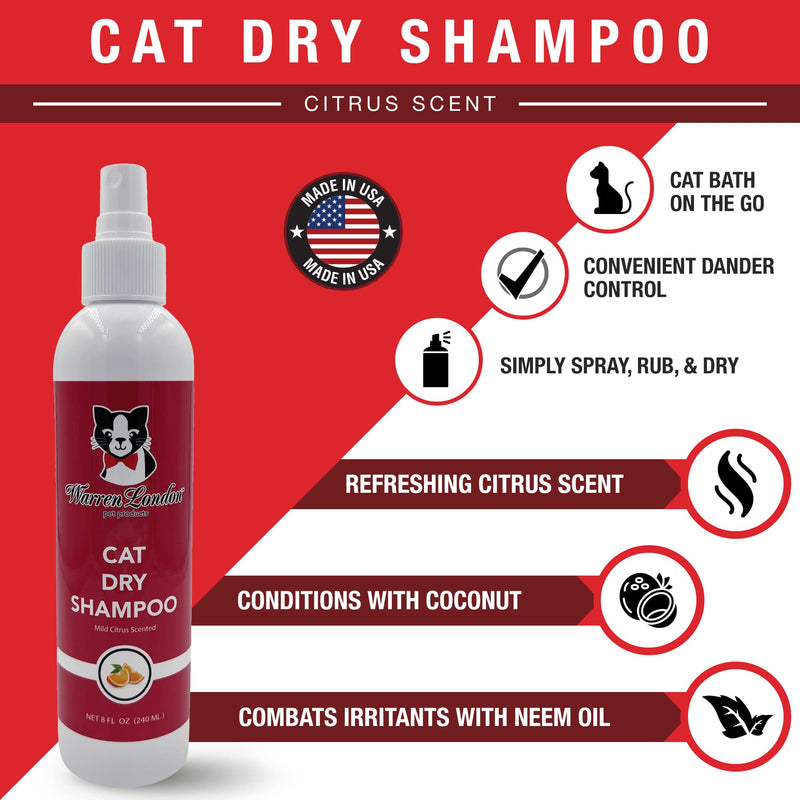 Warren London Cat Dry Shampoo | No Rinse Shampoo Cat Cleaner with Neem Oil & Coconut | Kitty Shampoo On The Go | Made in USA - BeesActive Australia