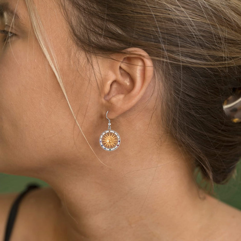 LINGBG JEWELRY Moon Earrings 925 Sterling Silver Moon Star Sun Earring Tree of Life Earrings Bat Earrings Peace Sign Earrings Half Moon Earrings for Women Jewelry Gifts for Girls 1# Sun Earrings - BeesActive Australia