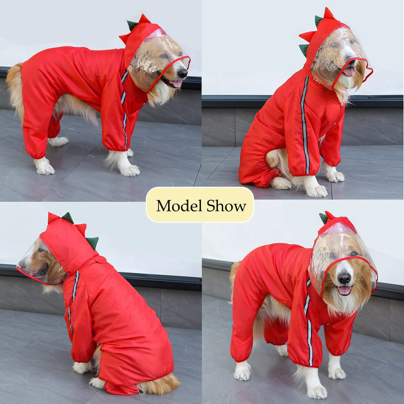 SEIS Dog Raincoat Hooded Dinosaur Pet Rain Wear Waterproof Frog Pet Poncho Light Breathable Dog Suit Reflective Strap Pet Outfit for Small Medium Large Dog S (Back length 25cm/9.8") Red Dinosaur - BeesActive Australia
