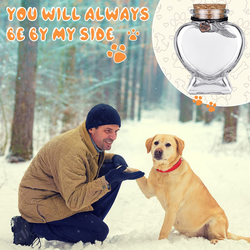 2 Sets Pet Memorial Keepsake Glass Bottle Dog Keepsake Clear Heart Shape Bottle Glass Bottles with Cork Stopper Small Memorial Bottle for Pet Hair Fur, 3.15 x 2.48 x 1.57 Inch - BeesActive Australia