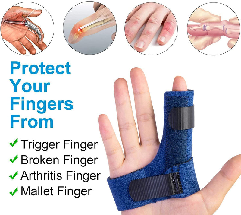 Sumifun Finger Brace for Hands, Finger Splints with 2 Gel Sleeves for Mallet Finger, Trigger Finger, Finger Supports with Built-in Aluminium Bar for Sprains, Pain Relief, Sports Injury, Blue Both Right Hand and Left Hand - Blue - BeesActive Australia