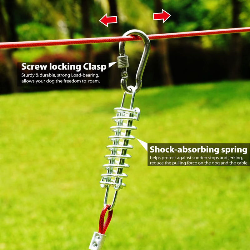 100ft Heavy Dog Tie Out Trolley System for Two Dogs - 10 ft Strong Dog Runner Cable for Yard Camping - Durable Dog Zipline Tie Out for Large Medium Small Dogs Up to 250 lbs 100 ft for two dogs up to 250 lbs Red - BeesActive Australia