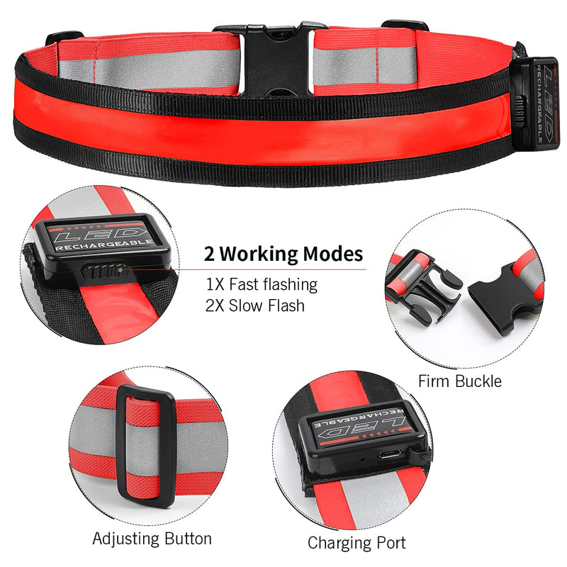 esonstyle LED Reflective Belt USB Rechargeable Running Gear,High Visibility Light Up Waist Belt for Men/Women/Kids Walking, Cycling,Camping Night Satety Outdoor Sports Red - BeesActive Australia