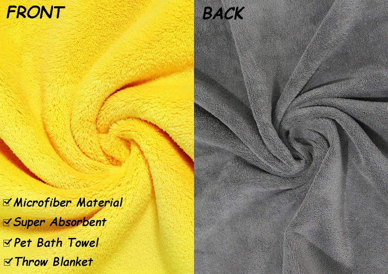 Kwispel Dog Bath Towel - Super Absorbent Microfiber Dog Towel for Small Medium Large Dogs and Cats, Yellow & Grey - BeesActive Australia