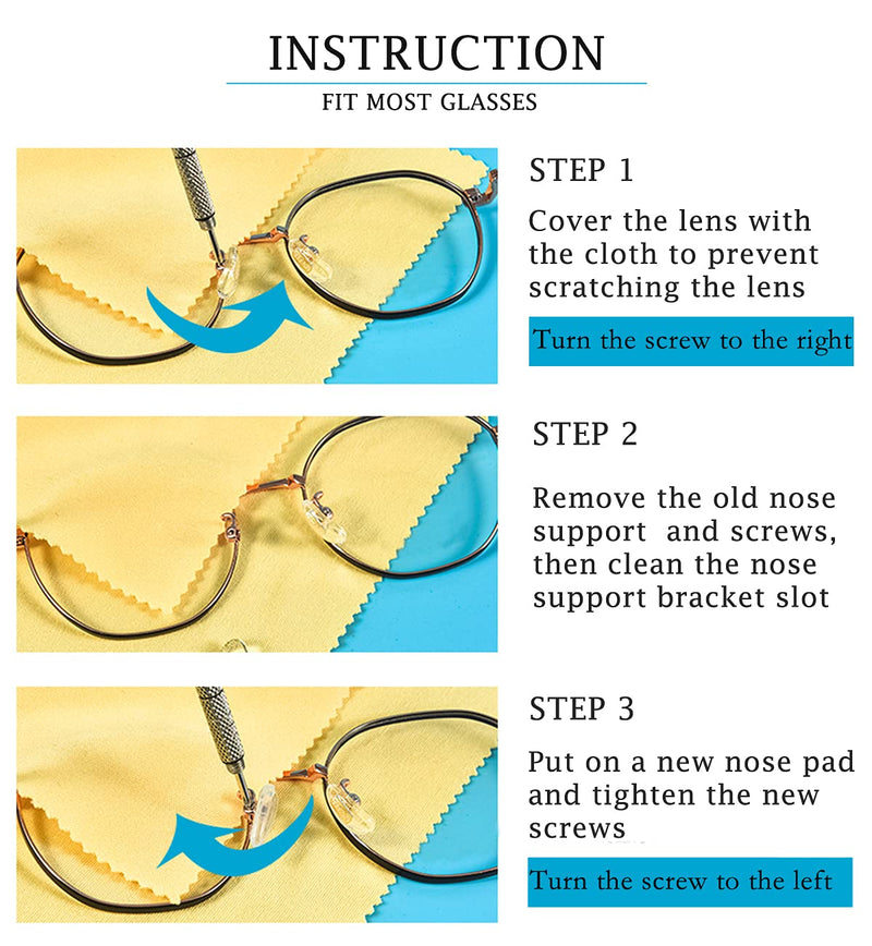 25 Pairs Eye Glasses Nose Pads, Silicone Screw-in Nose Pad Eye Glasses Repair Kit with Screws Screwdriver Tweezers Cleaning Cloth - BeesActive Australia