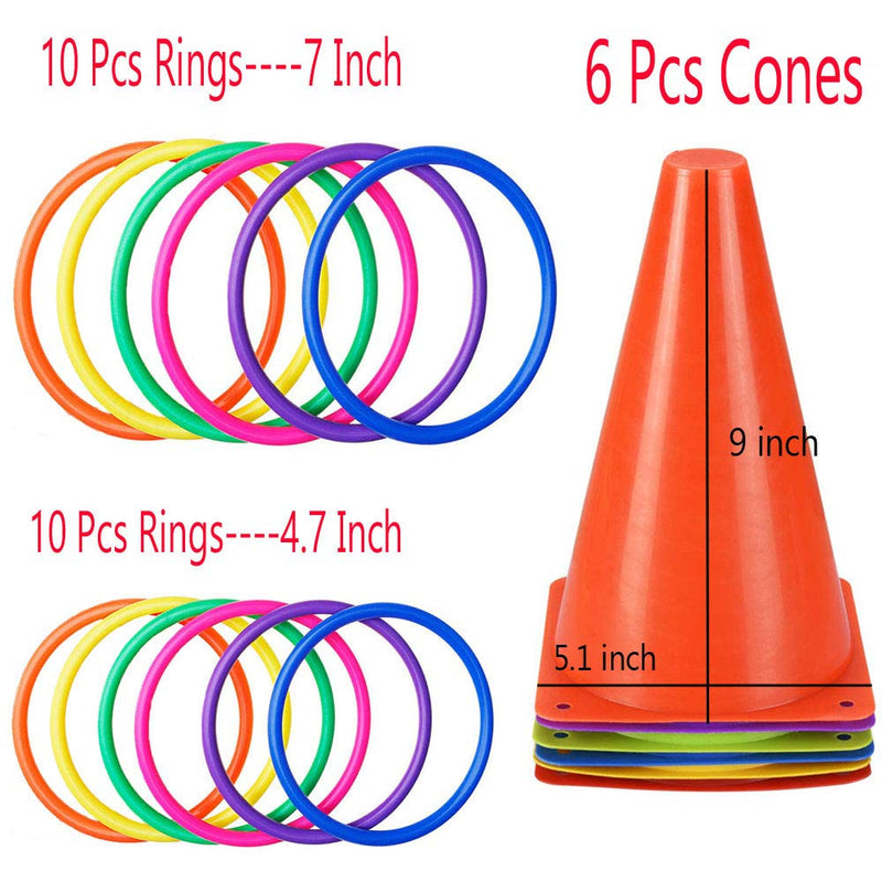 OBTANIM 26 Pcs Plastic Cones Ring Toss Combo Set Outdoor Carnival Games for Kids Adults Birthday Party Throwing Backyard Games - BeesActive Australia