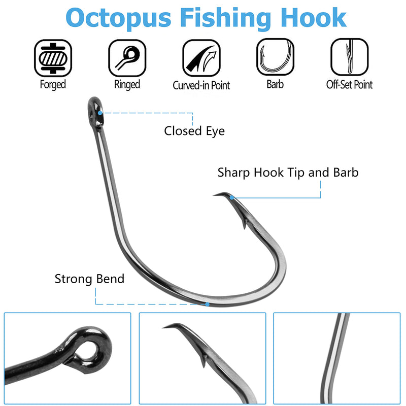 Saltwater Circle Fishing Hooks, 100-200pcs Catfish Hooks Octopus J Hooks High Carbon Steel Offset Fish Hooks for Striped Bass Freshwater Saltwater Fishing 4#(100pcs per pack) - BeesActive Australia