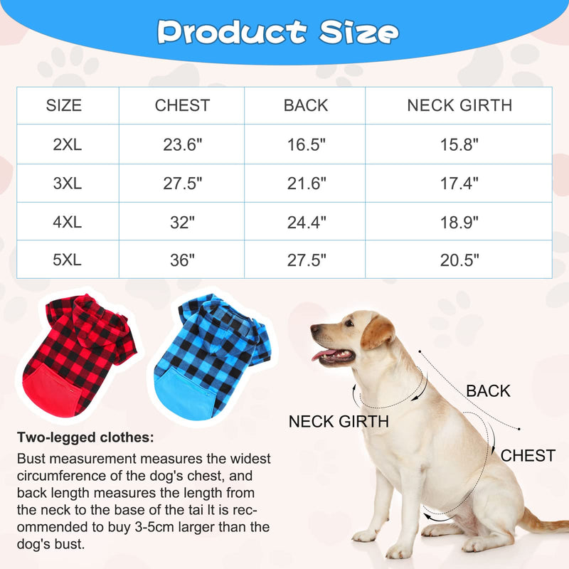 Rypet 2 Packs Large Plaid Dog Hoodie Pet Clothes Sweaters with Hat and Pocket Dog Pullover Sweatshirt for Medium Large Dog 5XL(Chest girth: 36 ", back length: 27.5") - BeesActive Australia