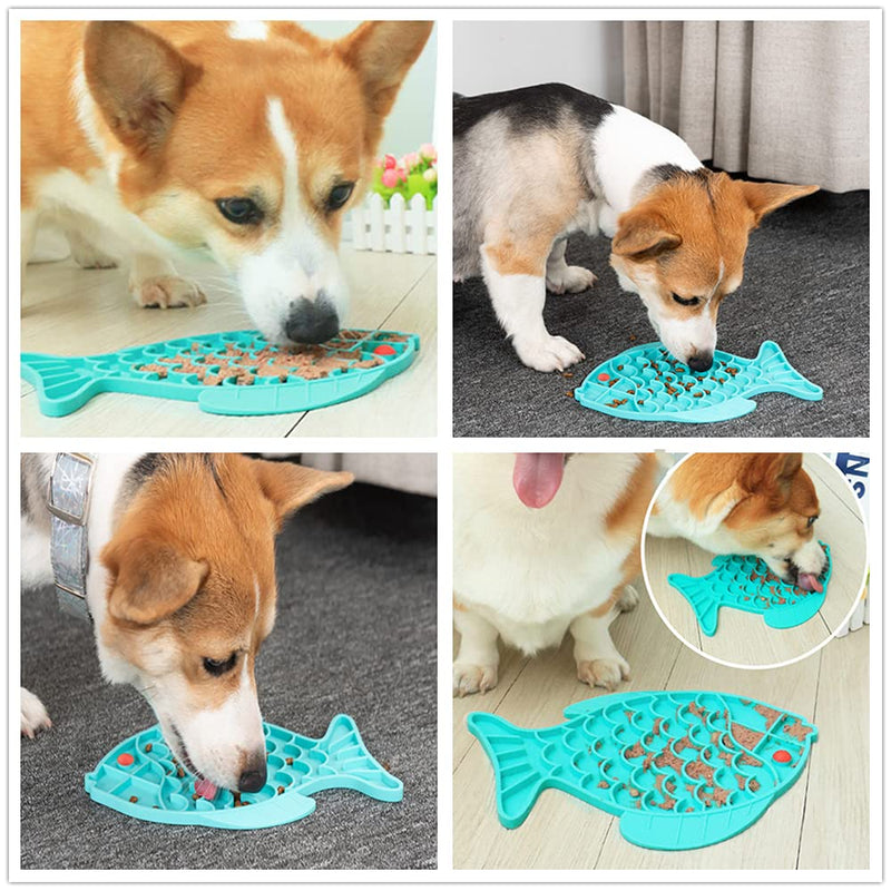 Cat Feeders Slow Feeder Cat Bowl, Fish Shape Silicone Puzzle Feeder Kitten Bowl Fun Interactive Feeder Bowl Preventing Pet Feeder Anti-gulping Healthy Eating Diet Cat Bowls，Cat &Dog Anxiety Relief blue - BeesActive Australia