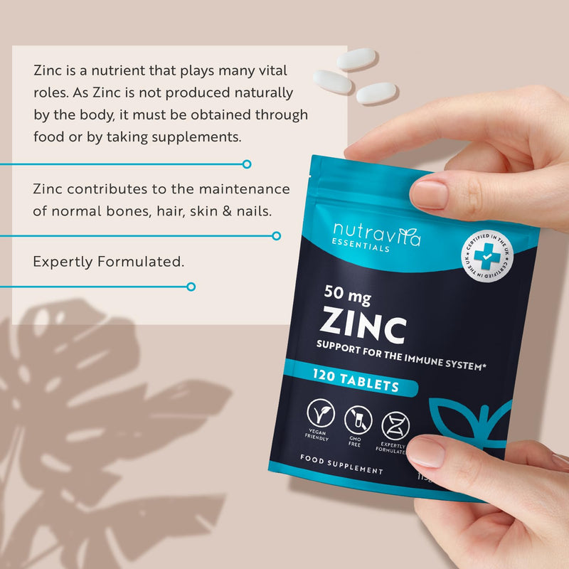 Zinc Tablets 50mg � 120 High Strength Vegan Tablets (4 Months Supply) � Highly Absorbable Zinc Supplements for Maintenance of Normal Immune System, Bones, Hair, Skin & Nails � Made in UK by Nutravita - BeesActive Australia