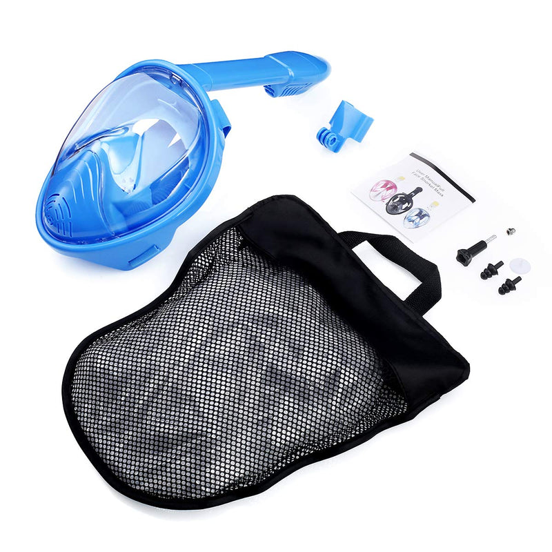 [AUSTRALIA] - QingSong Full Face Snorkel Mask Kids, Snorkeling Mask with Detachable Camera Mount, 180 Panoramic Upgraded Dive Mask with Newest Breathing System, Dry Top Set Anti-Fog Anti-Leak 1Blue X-Small 