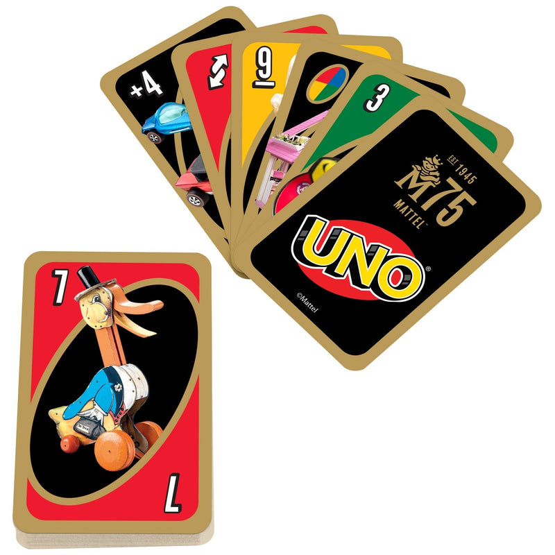 UNO Mattel 75th Anniversary Card Game with 112 Cards & Instructions for Players 7 Year Olds & Up, Gift for Kid, Family & Adult Game Night - BeesActive Australia