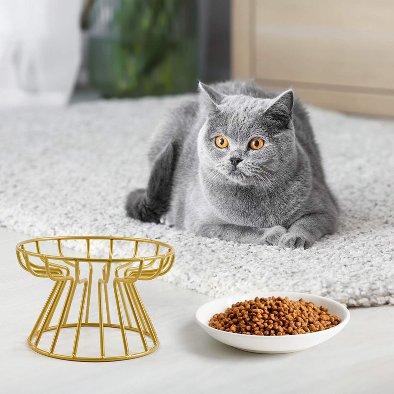 Cat Bowl-Raised Cat Food Bowl ,Elevated Cat Feeder Bowl Stand, Food & Water Anti Vomiting Shallow Ceramic Cat Dish, with Non-Slip Mat Pet Bowl for All Cat2 (Gold) - BeesActive Australia