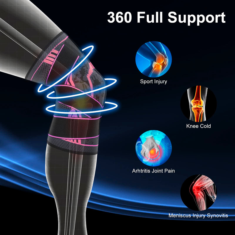 Compression Arthritis Knee Brace Support with Straps, Knee Sleeve Recovery from Meniscus Tear, ACL,MCL,Joint Pain Relief, Improve Performance for Running, Workout,Basketball. 1 Pack for Men and Women (Pink, XX-Large) Pink - BeesActive Australia