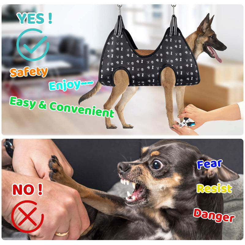 Pet Grooming Hammock Harness with Nail Clippers/Trimmer, Nail File, Comb, Cute Printed Breathable Cats & Dogs Hammock Sling for Grooming (XS, Black) - BeesActive Australia