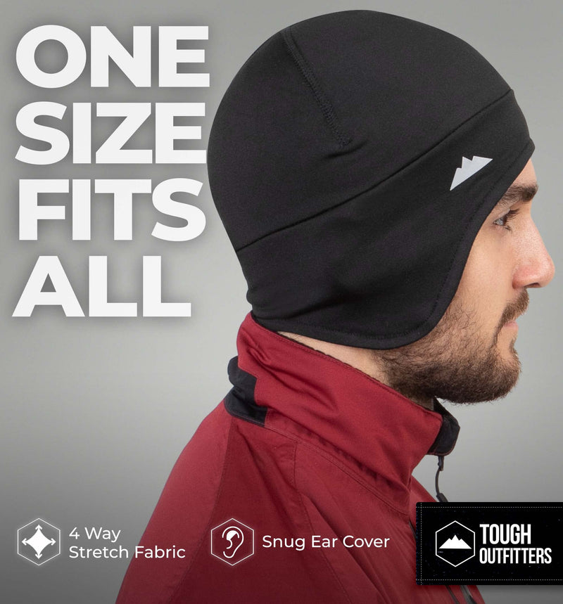 Helmet Liner Skull Cap Beanie - Ultimate Thermal Retention and Performance Moisture Wicking. Perfect for Running, Cycling, Skiing & Winter Sports. Fits Under Helmets (HL with Ear Covers) Black - BeesActive Australia