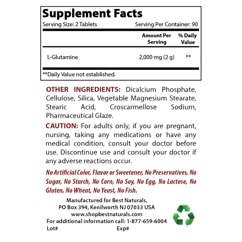 Best Naturals L-Glutamine 1000 mg 180 Tablets - Glutamine Fuel for Workout & Supports Muscle Recovery from Workouts (180 Count (Pack of 1)) 180 Count (Pack of 1) - BeesActive Australia