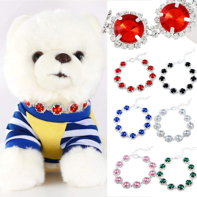 Dogs Kingdom Pet Dog Cat Crystal Collar Bling Rhinestones Party Princess Necklace Adjustable Necklace Accessories M:10-12" neck Red - BeesActive Australia