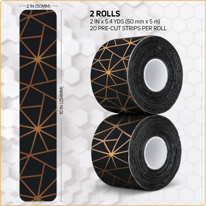 Care Science Waterproof Kinesiology Tape, 40 ct Precut Strips (2 Rolls), Copper Infused | Water Resistant Strips, Elastic Athletic Tape for Sports & Weightlifting, Muscle Strain Relief & Joint Support - BeesActive Australia