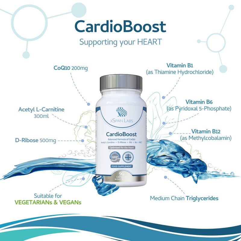 CardioBoost 90 Capsules – a Precise Balance of CoQ10, D-Ribose, Acetyl L-Carnitine, B Vitamins & Medium Chain Triglycerides for Normal Heart Function and to Reduce Tiredness & Fatigue - BeesActive Australia