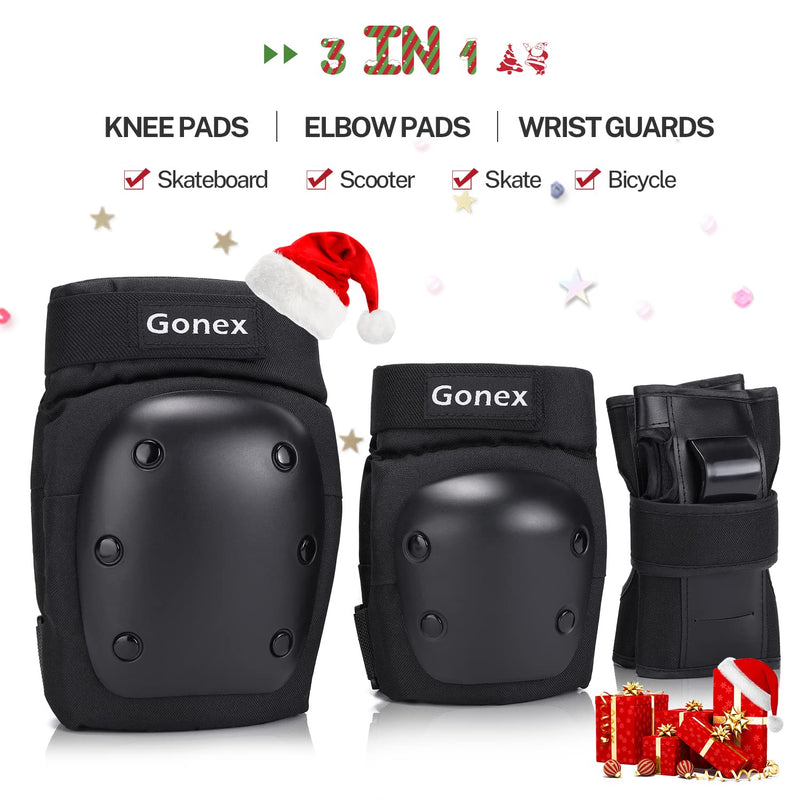 Gonex Skateboard Elbow Pads Knee Pads with Wrist Guards, Skate Pads for Kids Youth Adult 3 in 1 Protective Gear Set for Skateboarding Skating Cycling Biking Bicycle Scooter, Black S Small - BeesActive Australia